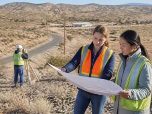 Survey mapping in Kingman AZ showing a field team using one shared site map to coordinate site information during planning and development.